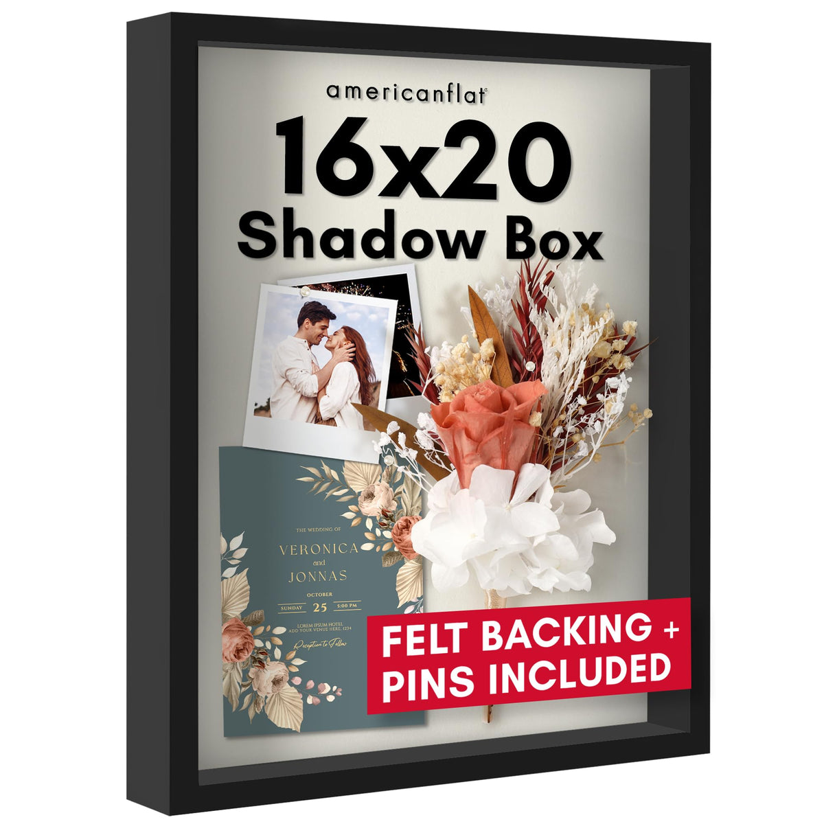 Americanflat 16x20 shadow box front with polished plexiglass for crystal-clear viewing