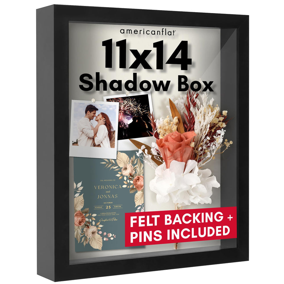 Americanflat 11x14 shadow box front glass for crystal-clear memory display.