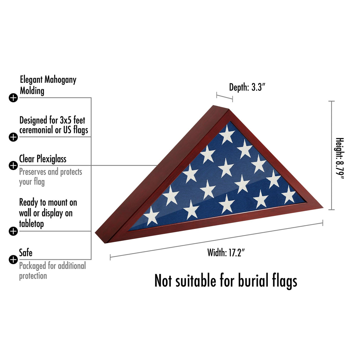 Americanflat Silhouette collection plexiglass-front case protects ceremonial flag on wall