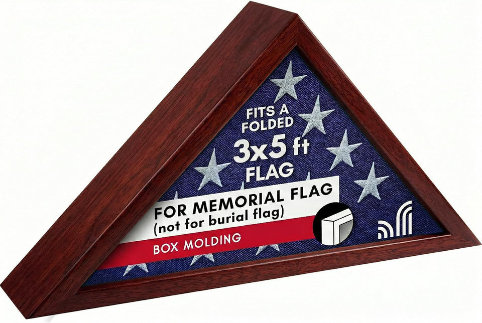 Americanflat flag display case with mahogany finish for elegant mantle display