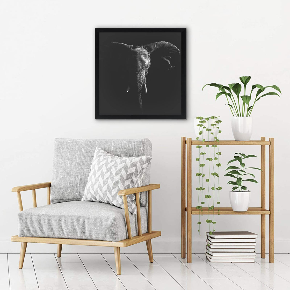 Americanflat square frame includes hanging hardware for quick wall mounting.