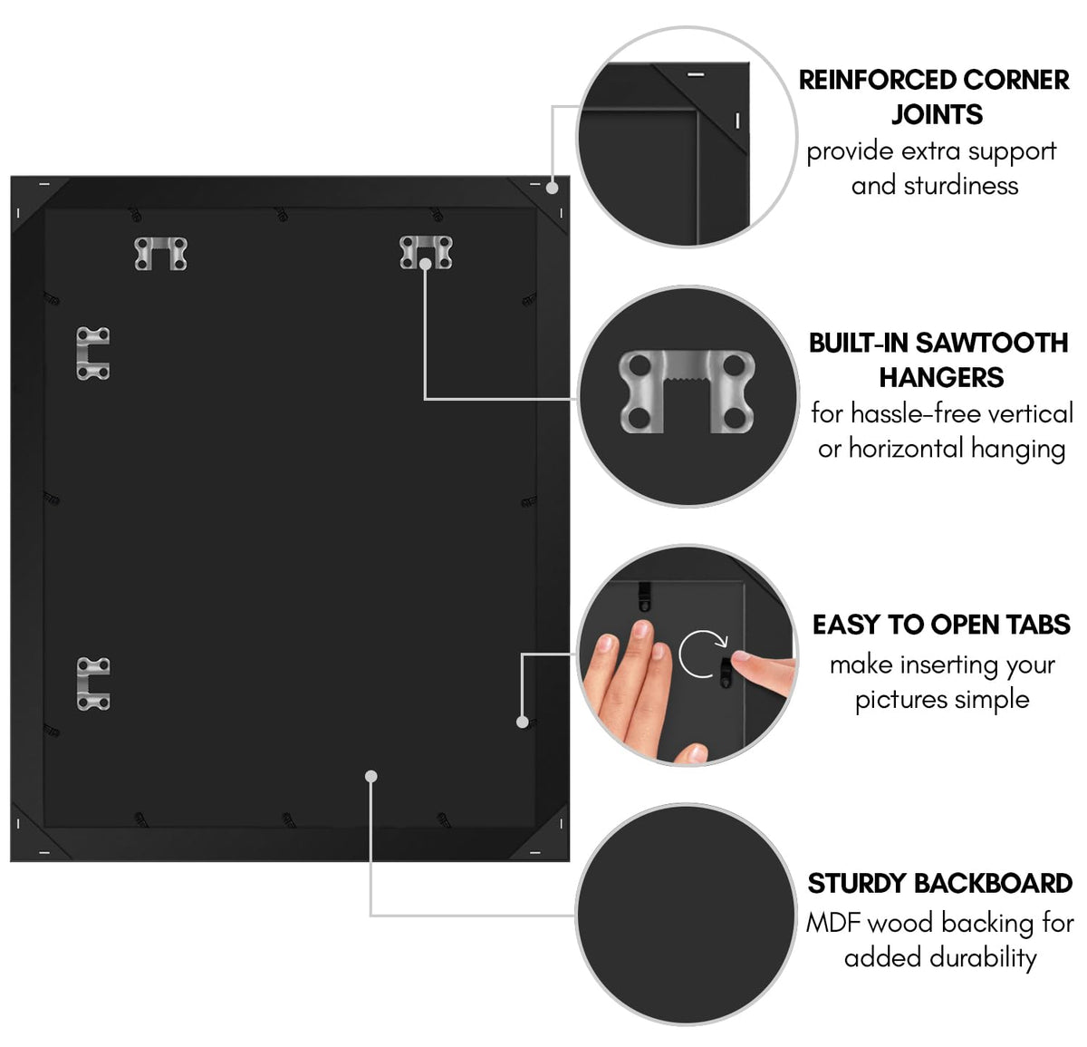 Americanflat turn buttons enable quick, tool-free photo swapping.