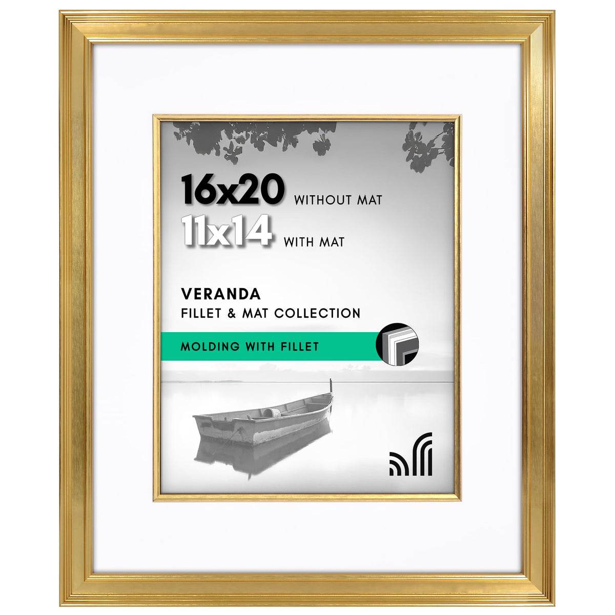 Americanflat Veranda 16x20 frame with inner mat in gold enhances photos at home.