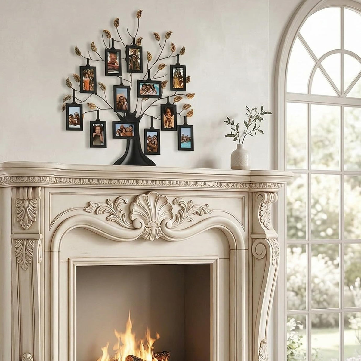 Americanflat vertical hanging frames drape from branches for a dynamic display.