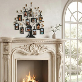 Americanflat vertical hanging frames drape from branches for a dynamic display.