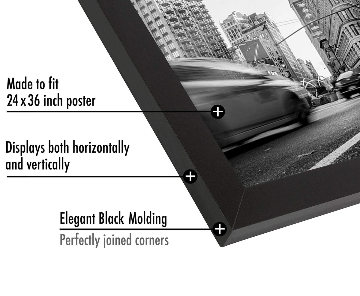 Frame shown vertical and horizontal with included hardware for versatile mounting.