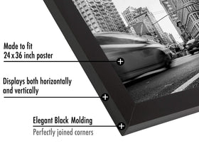 Frame shown vertical and horizontal with included hardware for versatile mounting.