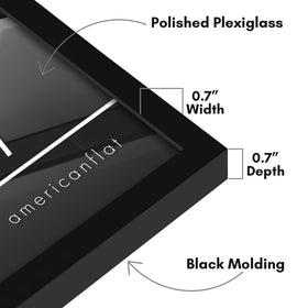 Frame includes hanging hardware for vertical or horizontal mounting