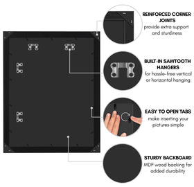Americanflat frame includes hanging hardware for vertical or horizontal wall displays.