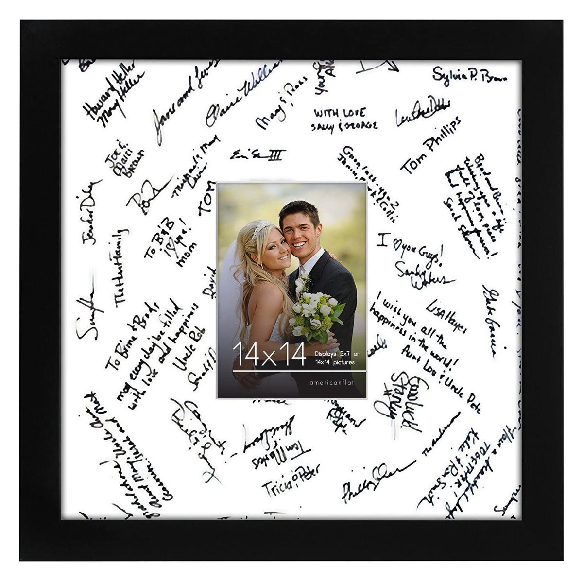 Americanflat wedding signature frame 14x14 black front with crystal-clear, shatter-resistant glass protects memories