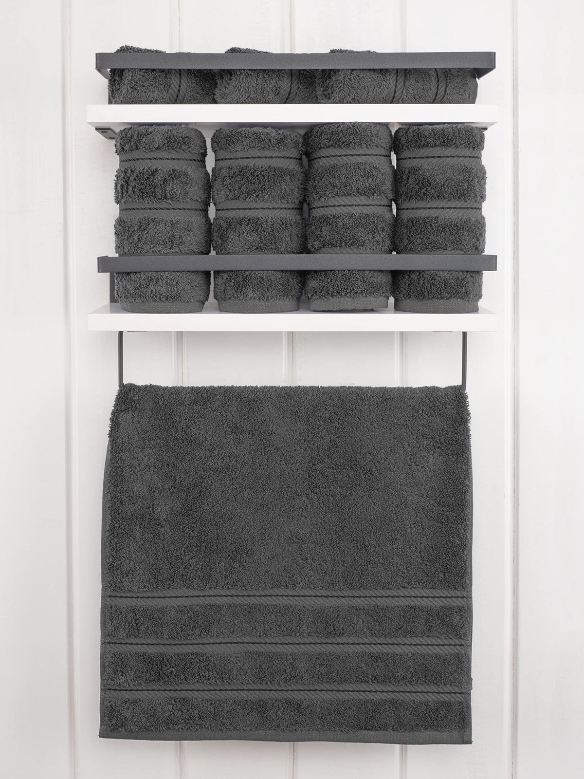 American Soft Linen dark gray hand towel 16x28 close-up dense weave for absorbency