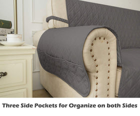 Ameritex recliner cover with side pockets keeps remotes within reach.