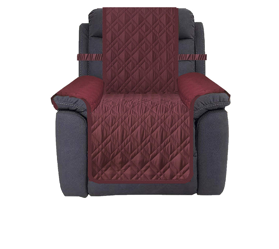 Ameritex burgundy waterproof recliner cover properly fitted on chair for spill protection