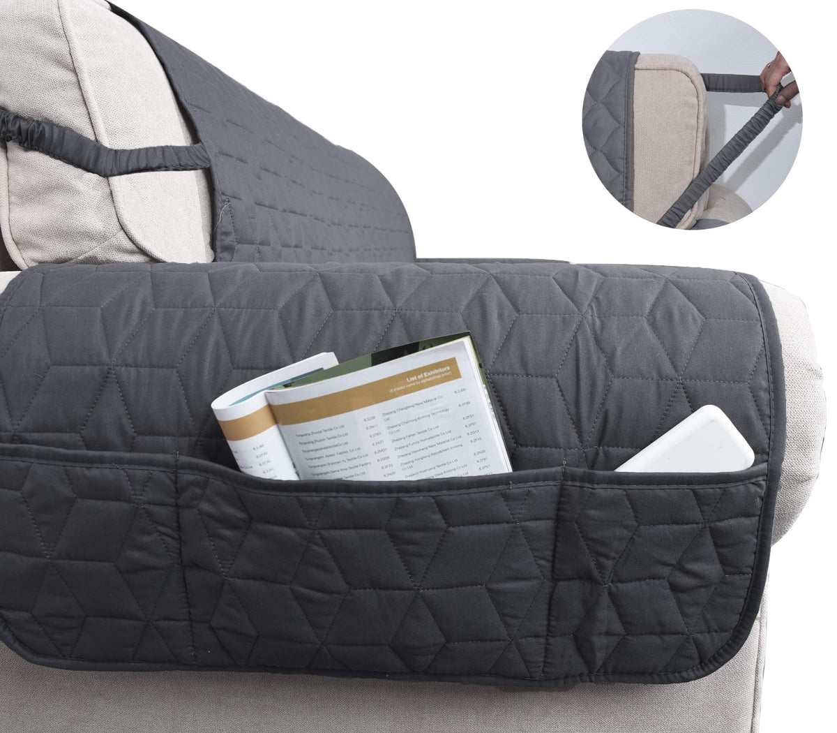 Ameritex recliner cover features side storage pockets for remotes and small essentials.