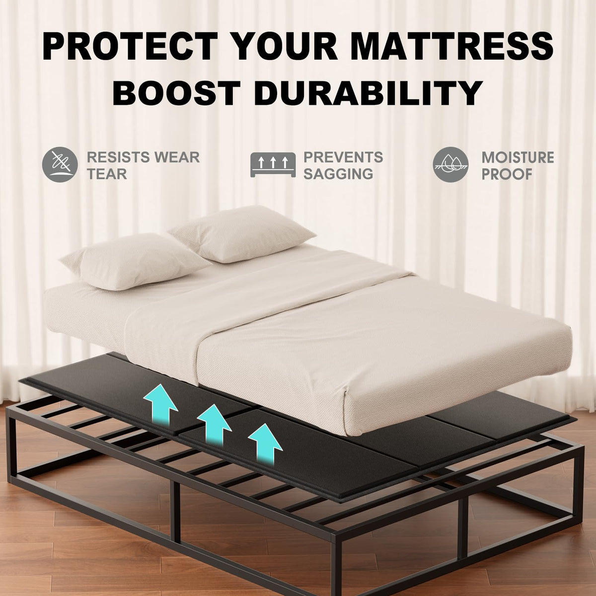 Ameruse Queen Bunkie Board noise-dampening textile reduces frame friction for calmer nights.