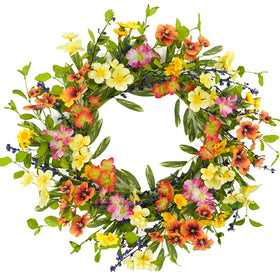AMF0RESJ 20-inch spring wreath on front door adds vibrant color for entryway appeal.