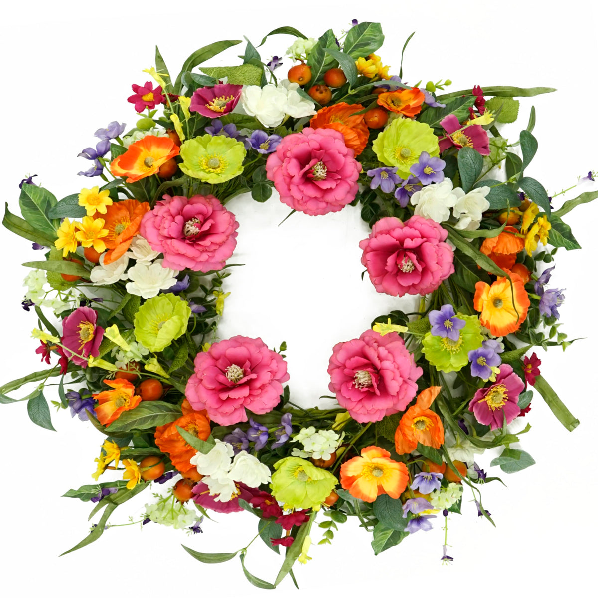 AMF0RESJ artificial spring wreath on front door, 22-inch size, welcoming entry.