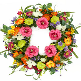 AMF0RESJ artificial spring wreath on front door, 22-inch size, welcoming entry.