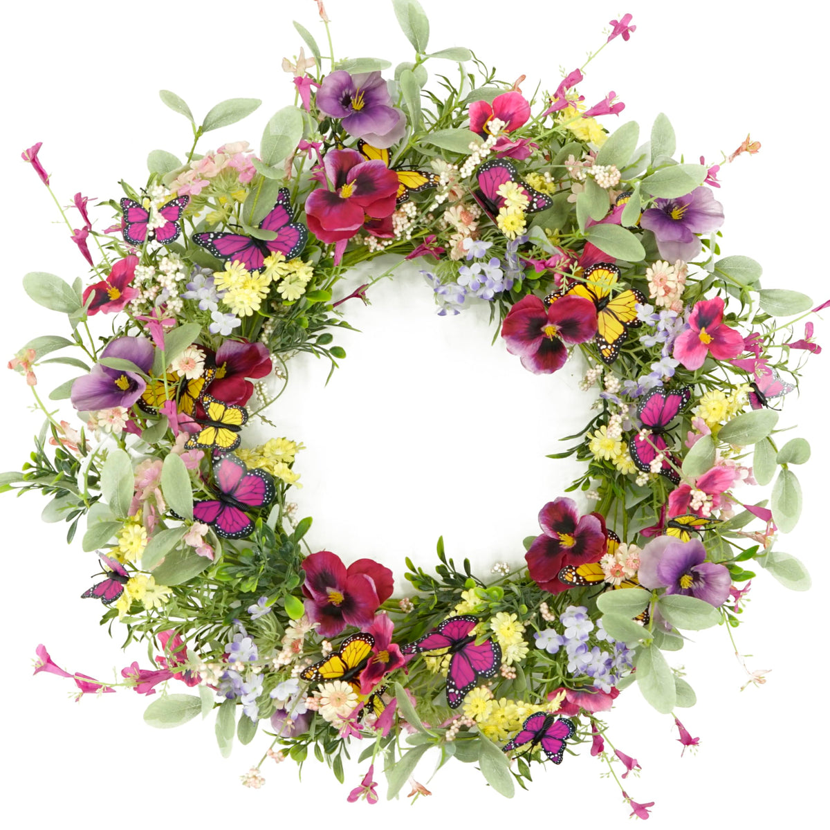 AMF0RESJ artificial spring wreath with pansy front door display