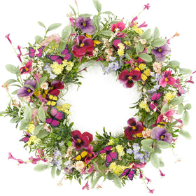 AMF0RESJ artificial spring wreath with pansy front door display