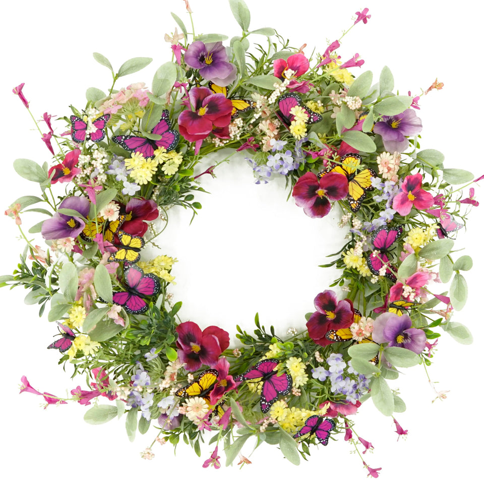 AMF0RESJ artificial spring wreath with pansy front door display