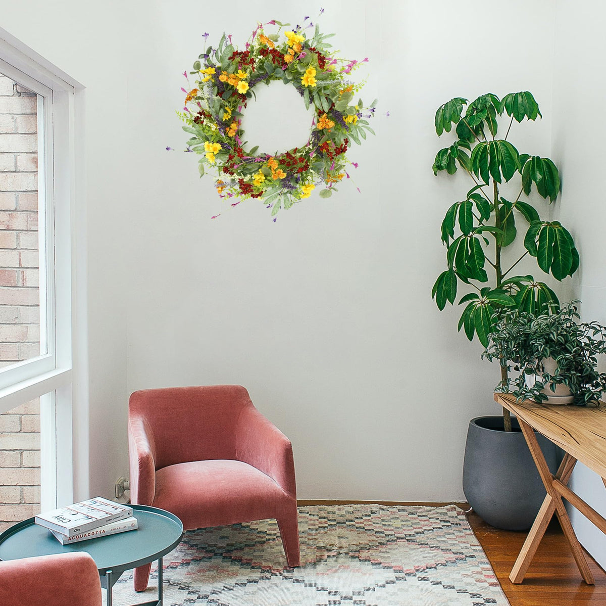AMF0RESJ farmhouse style wreath for front porch entry decor.