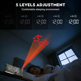Amgico alarm clock with five volume levels for adjustable wake-up