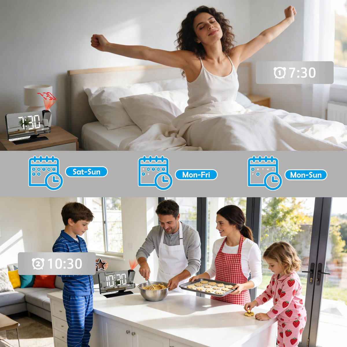 Amgico bedside clock with USB-C and USB-A ports for charging devices