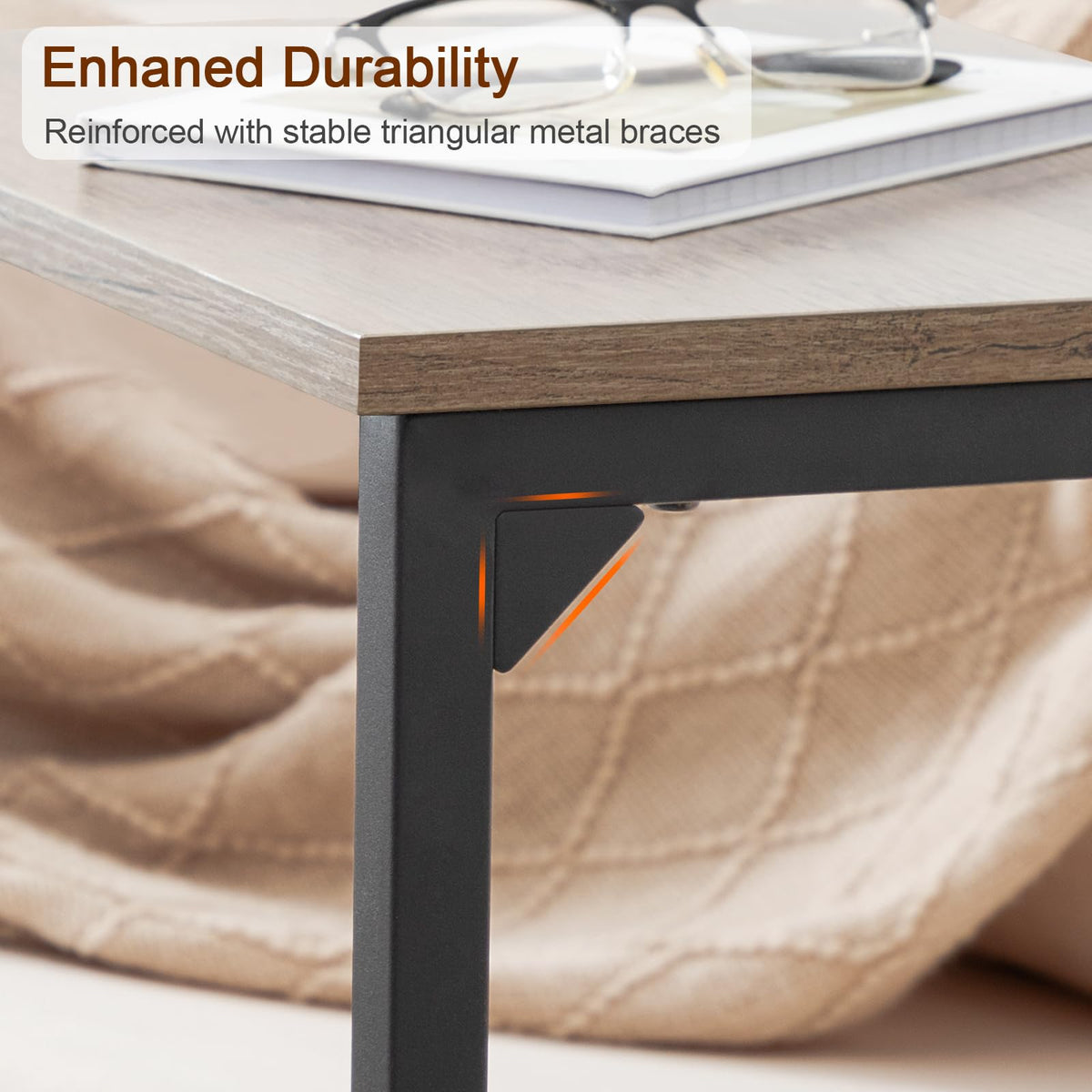 AMHANCIBLE C-shaped end table in grey finish for living spaces