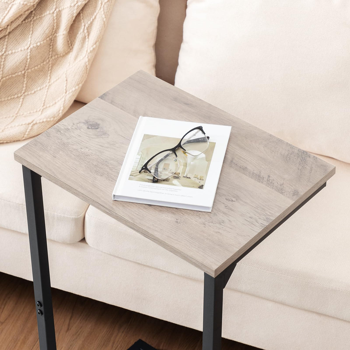 AMHANCIBLE C-shaped end table with sturdy metal frame