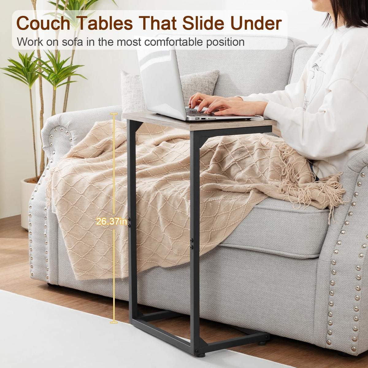 AMHANCIBLE C-shaped end table used as living room TV tray