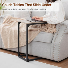 AMHANCIBLE C-shaped end table with adjustable feet balances on uneven floors