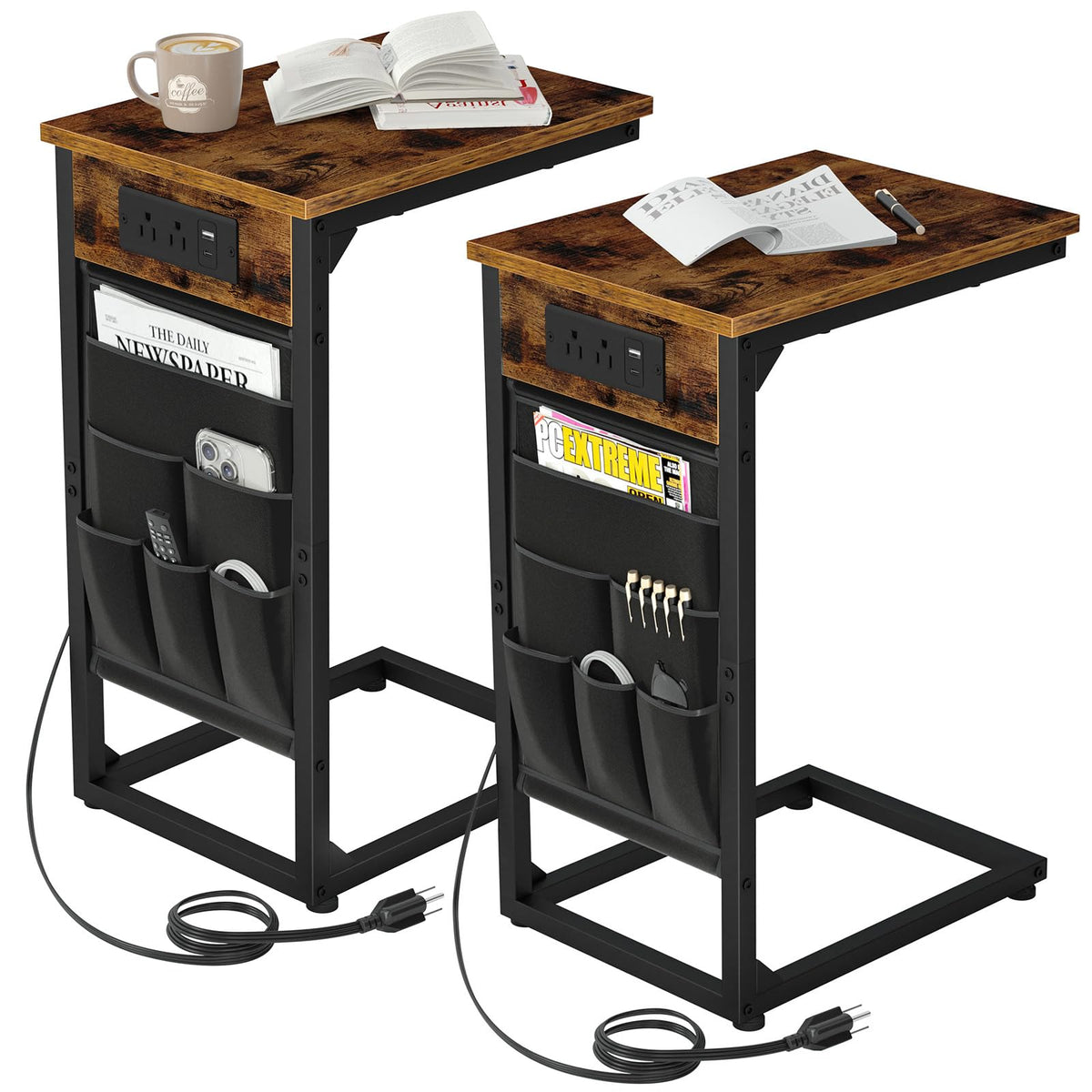 AMHANCIBLE C‑Shaped end table tucked beside a sofa for easy snacks