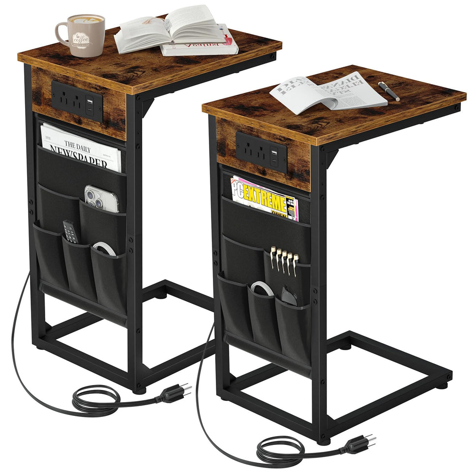 AMHANCIBLE C‑Shaped end table tucked beside a sofa for easy snacks