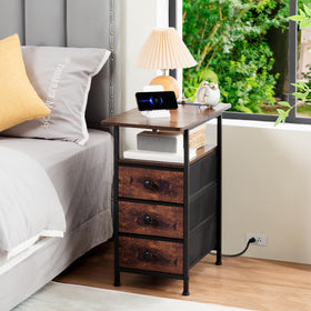 AMHANCIBLE fabric-drawer end table near sofa adds hidden storage.