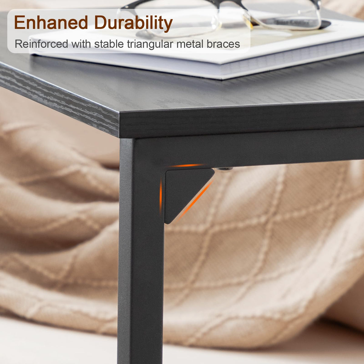 AMHANCIBLE leveling feet keep the table stable on carpets.