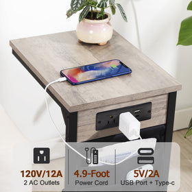 AMHANCIBLE end table with six pockets helps tuck cords and small devices.