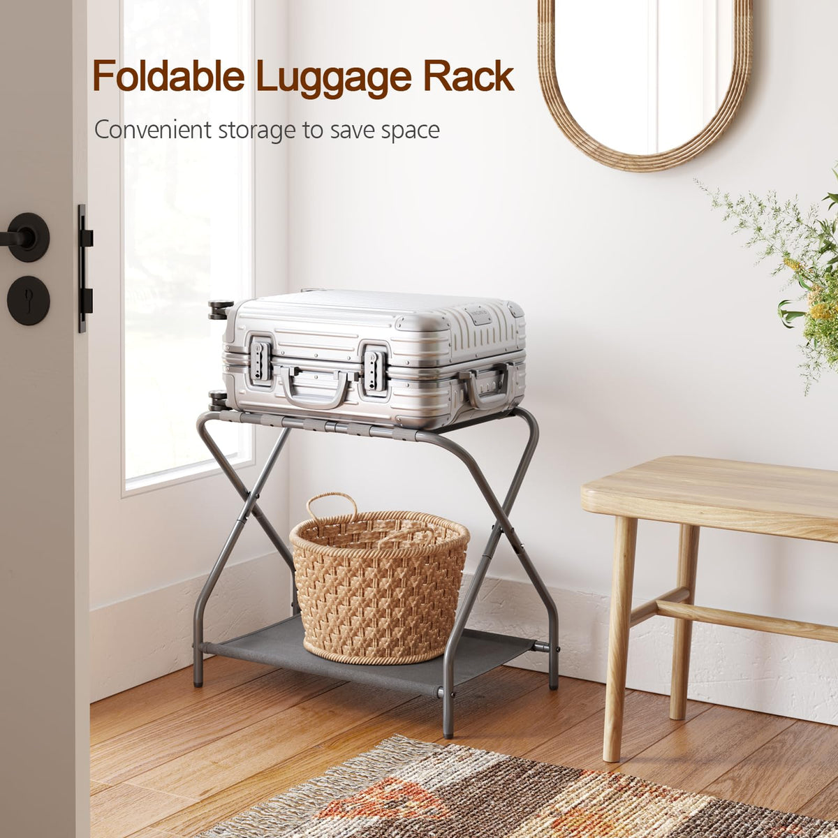 AMHANCIBLE folded luggage rack storage folds flat to save space