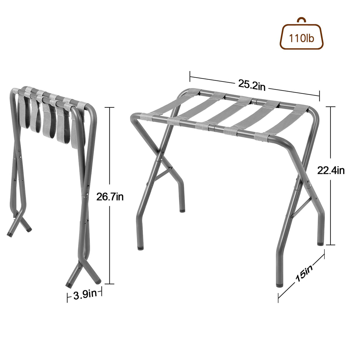 AMHANCIBLE luggage rack adjustable-feet protect floors from scratches.