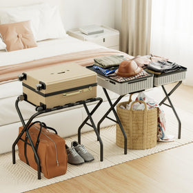 AMHANCIBLE luggage rack ready for use with a suitcase, elevating packing comfort.