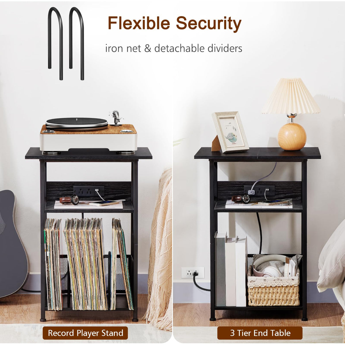 AMHANCIBLE record player stand assembled in living room reveals industrial style.