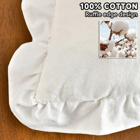 AmHoo 2-pack cream pillow covers with ruffle, back view showing concealed zipper.