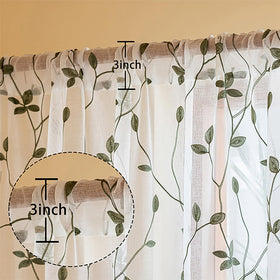 AmHoo leaf-pattern curtains; close-up highlights embroidery for elegant room décor.