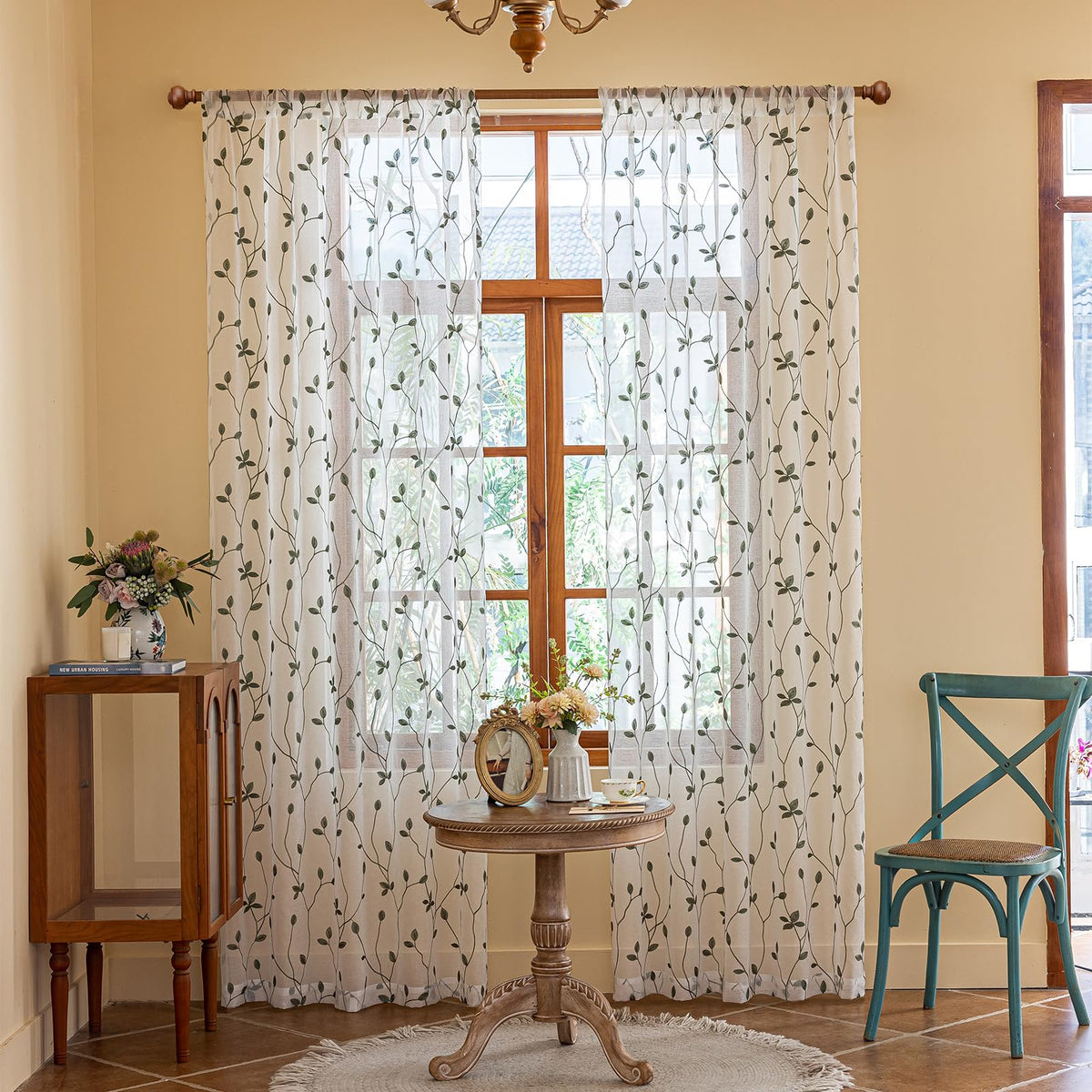 AmHoo embroidered leaf pattern panel; texture and semi-sheer fabric captured.