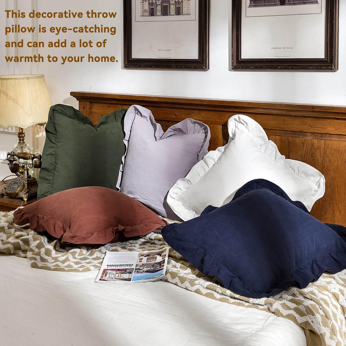 AmHoo cream pillow cover in living room setting, versatile decor.