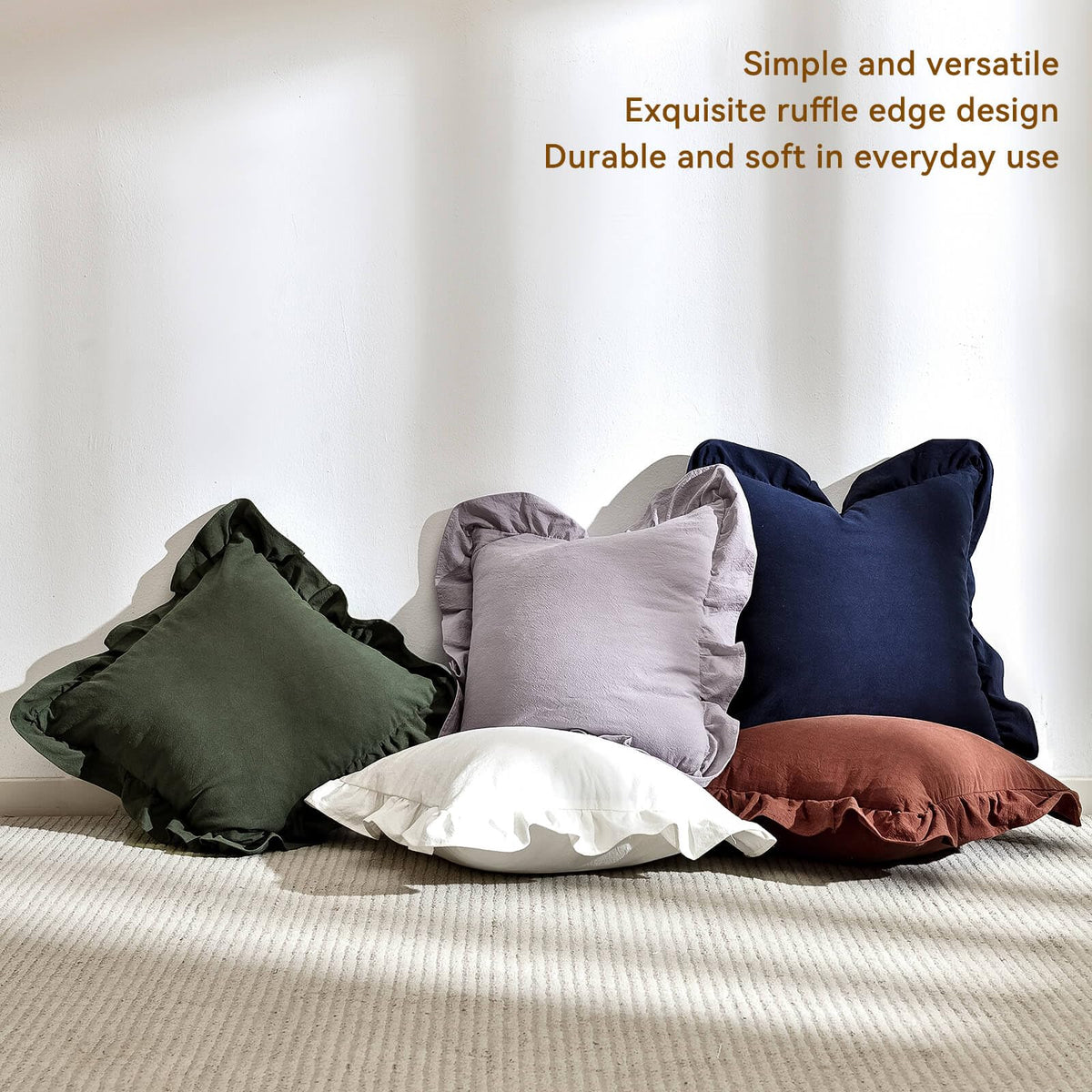 AmHoo cream pillow cover on sofa, showcasing soft cotton feel.