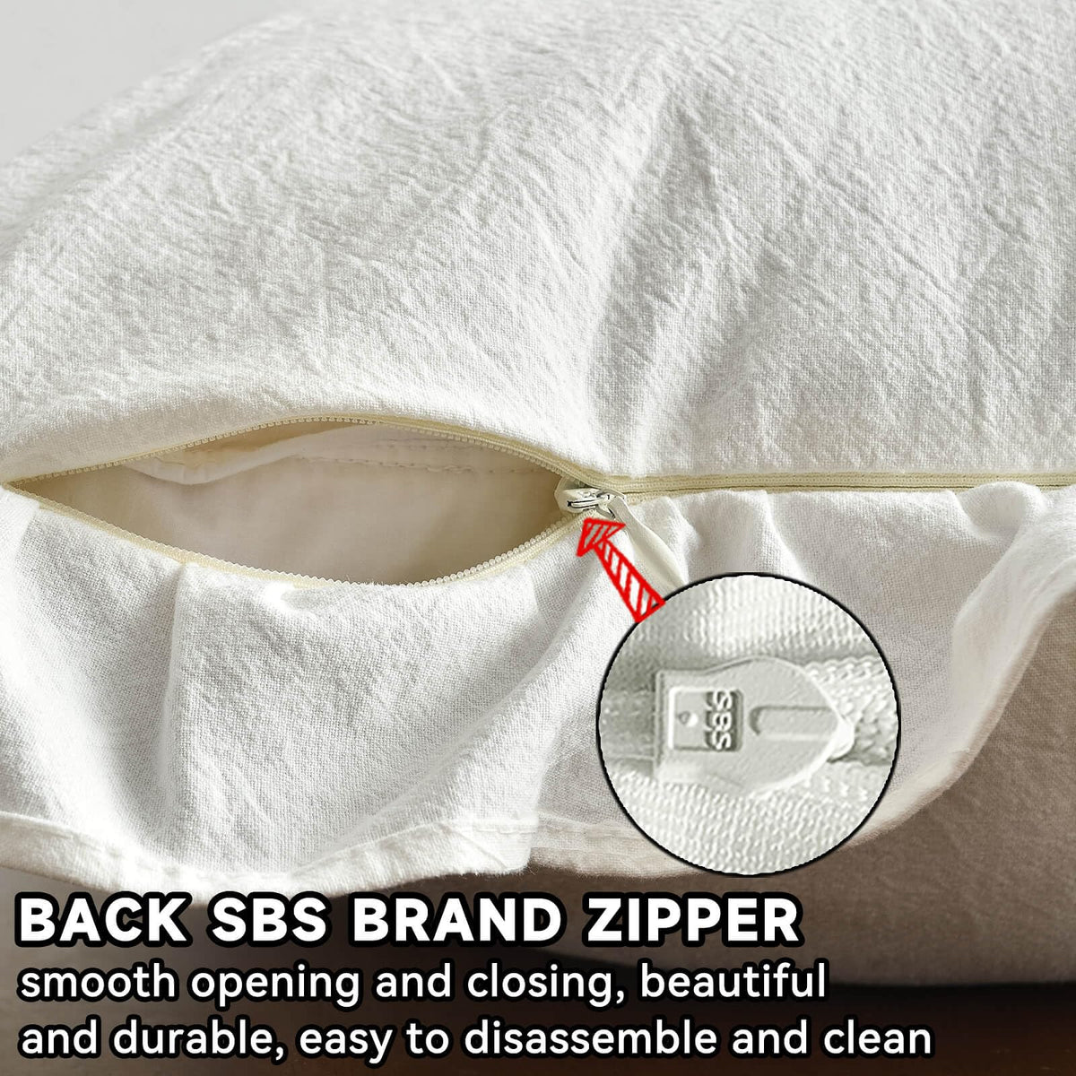 AmHoo cream pillow cover close-up, wrinkle-texture for natural comfort.