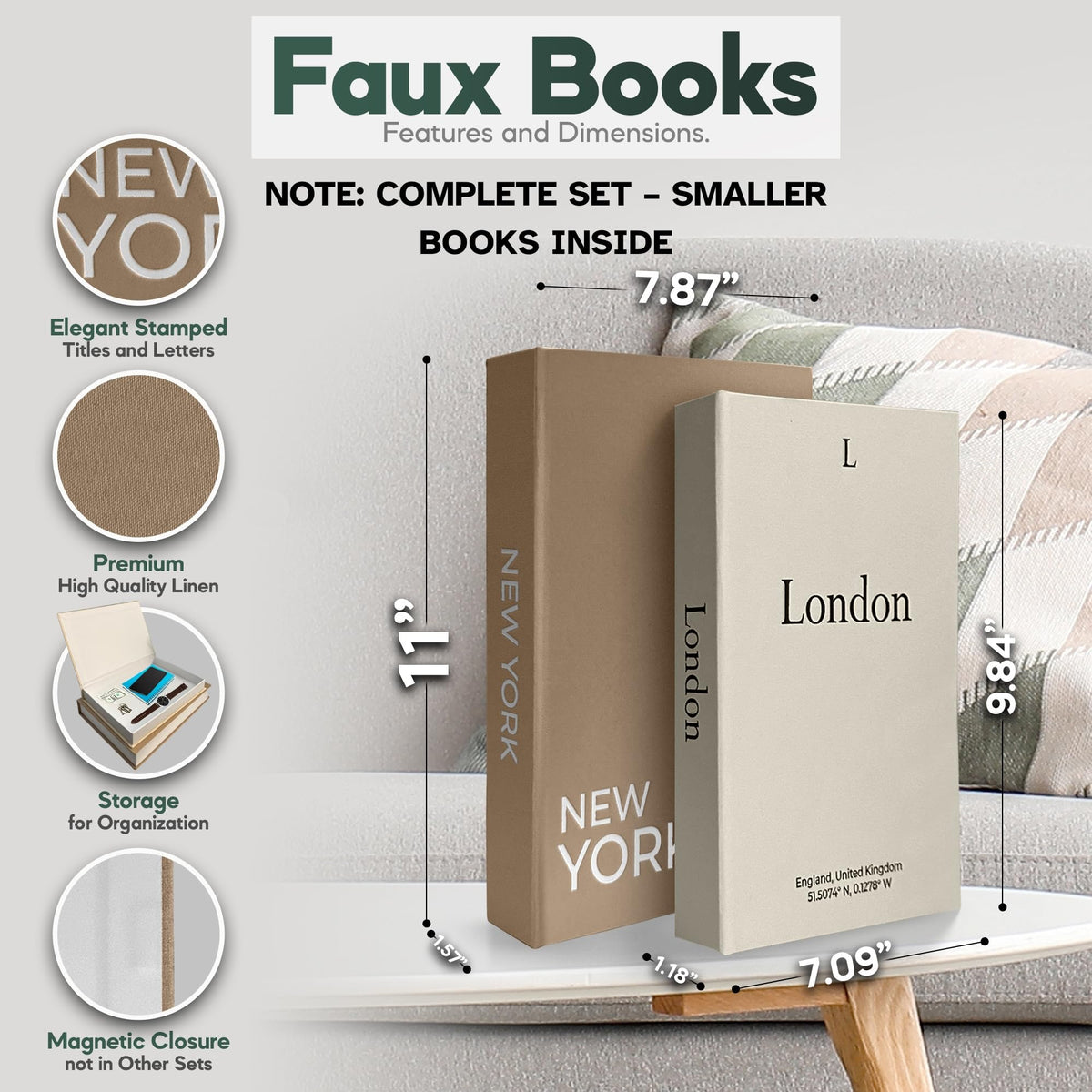 AMINALUX hidden-storage faux books provide discreet organization on coffee tables