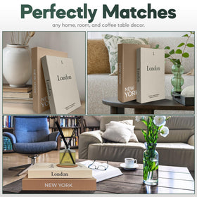 AMINALUX linen-covered books show neutral tones ideal for minimalist shelves