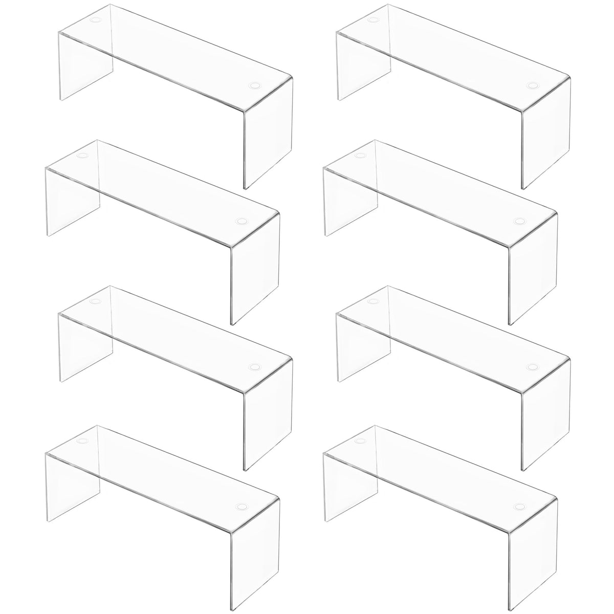 Aminigram 8-pack clear acrylic risers provide crystal-clear visibility for items.